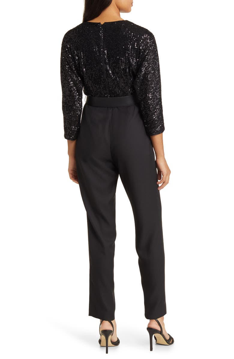 Eliza J Sequin Bodice Mixed Media Jumpsuit, Alternate, color,