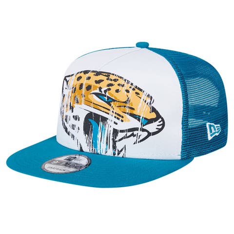 Men's New Era White/Teal Jacksonville Jaguars Distressed 9FIFTY A-Frame Snapback Hat