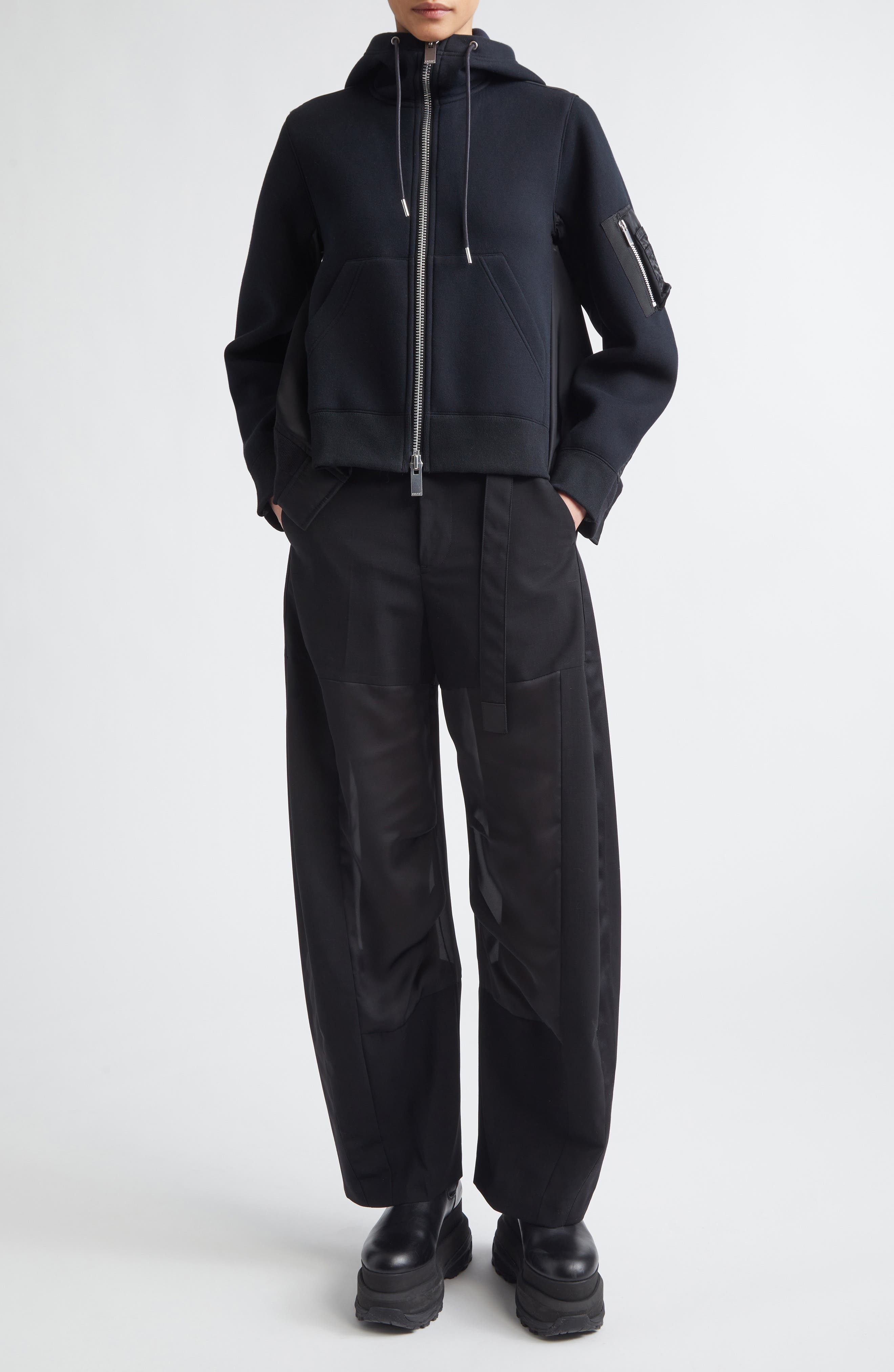 Belted Wool Suiting & Satin Barrel Leg Pants - image 2