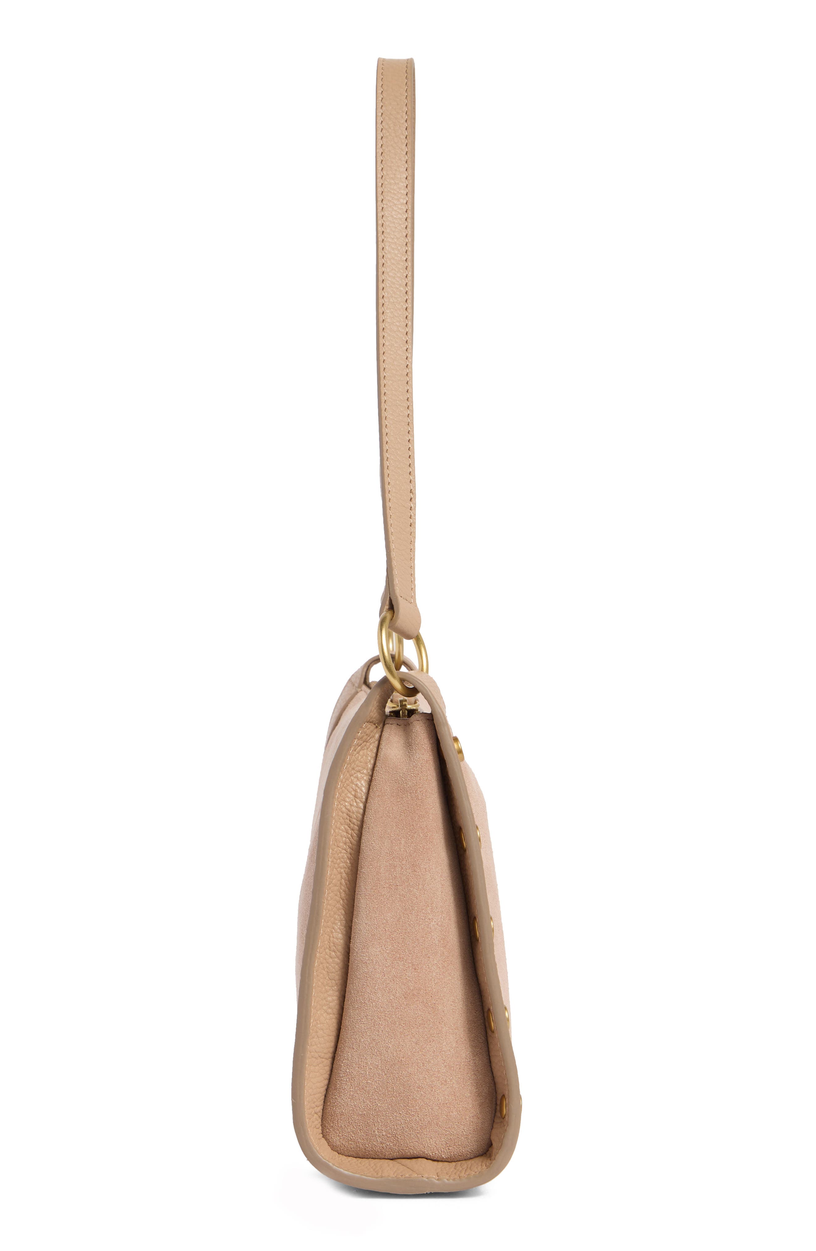 Vince Camuto Lisha Studded Leather Shoulder Bag, Alternate, color, Light Brown