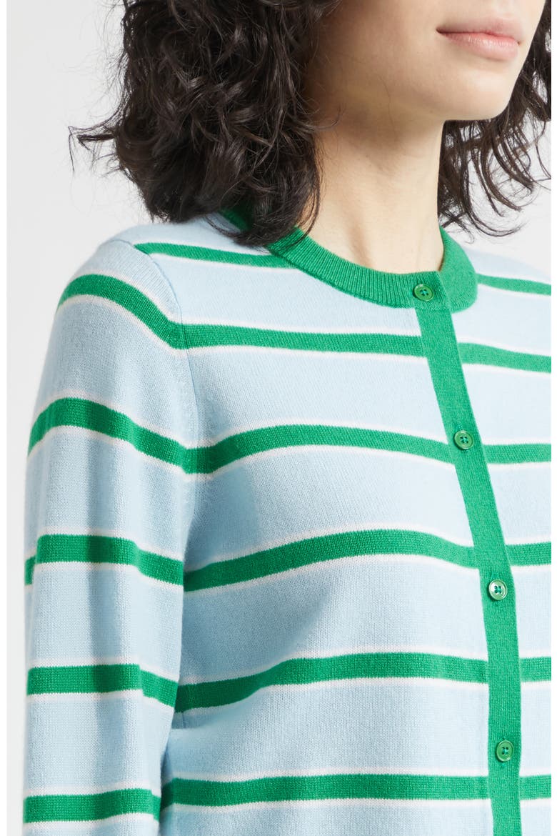 Dollie Stripe Crop Cashmere Blend Cardigan, Alternate, color, GLAMOUR STRIPE CAROLINA BLUE