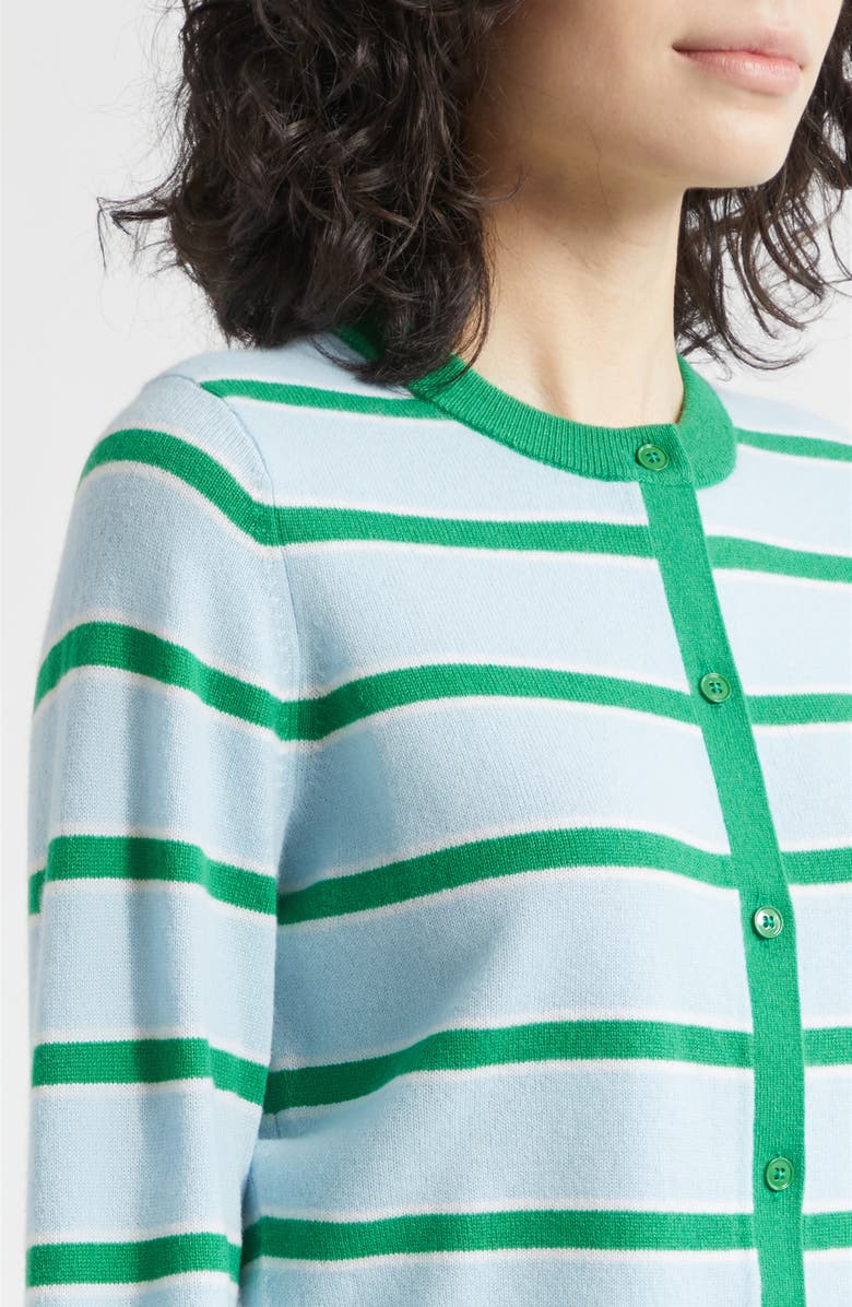 Alice + Olivia Dollie Stripe Crop Cashmere Blend Cardigan, Alternate, color, Glamour Stripe Carolina Blue