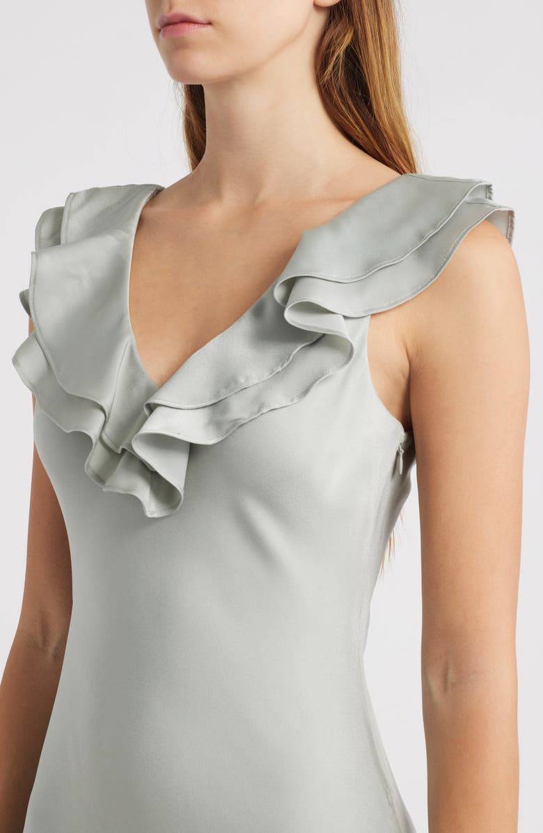 WAYF Lida Ruffle Cap Sleeve Satin Midi Dress, Alternate, color, Pale Sage