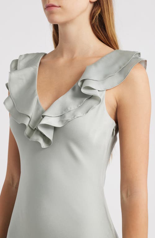 Wayf Lida Ruffle Cap Sleeve Satin Midi Dress In Gray