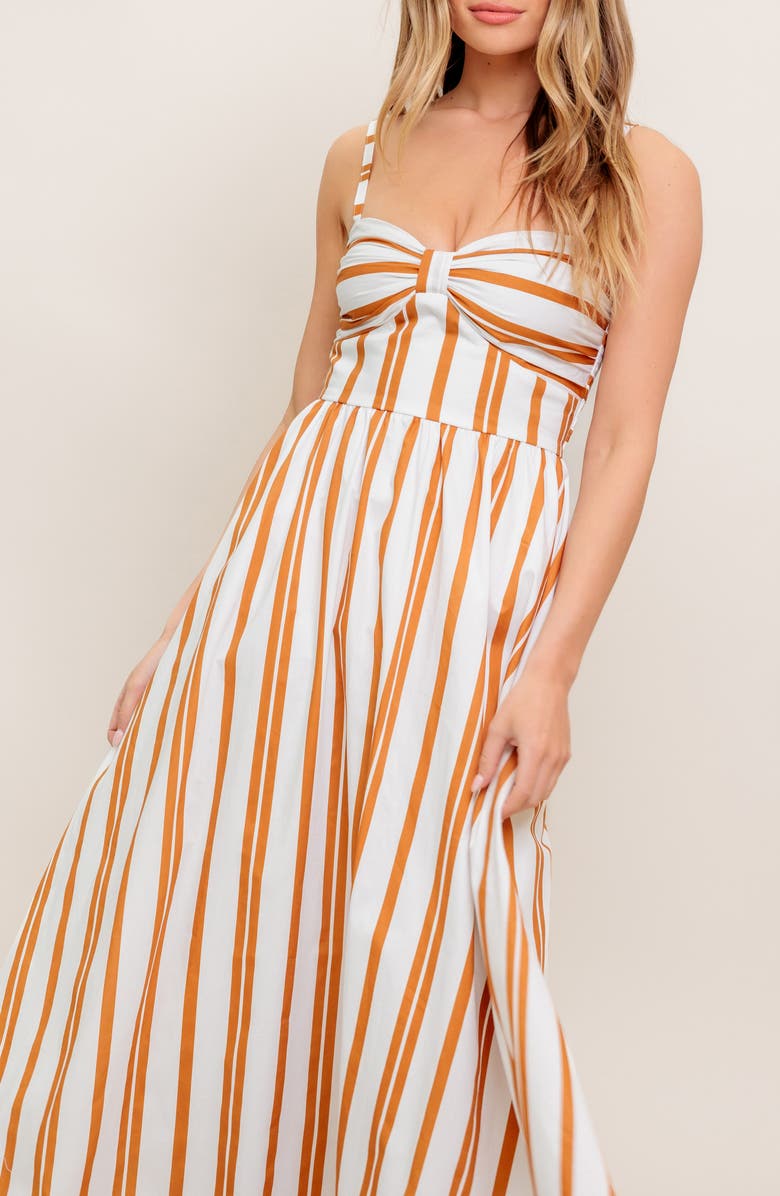 FLYING TOMATO Stripe Cotton Fit & Flare Maxi Sundress, Alternate, color, Ivory Brown