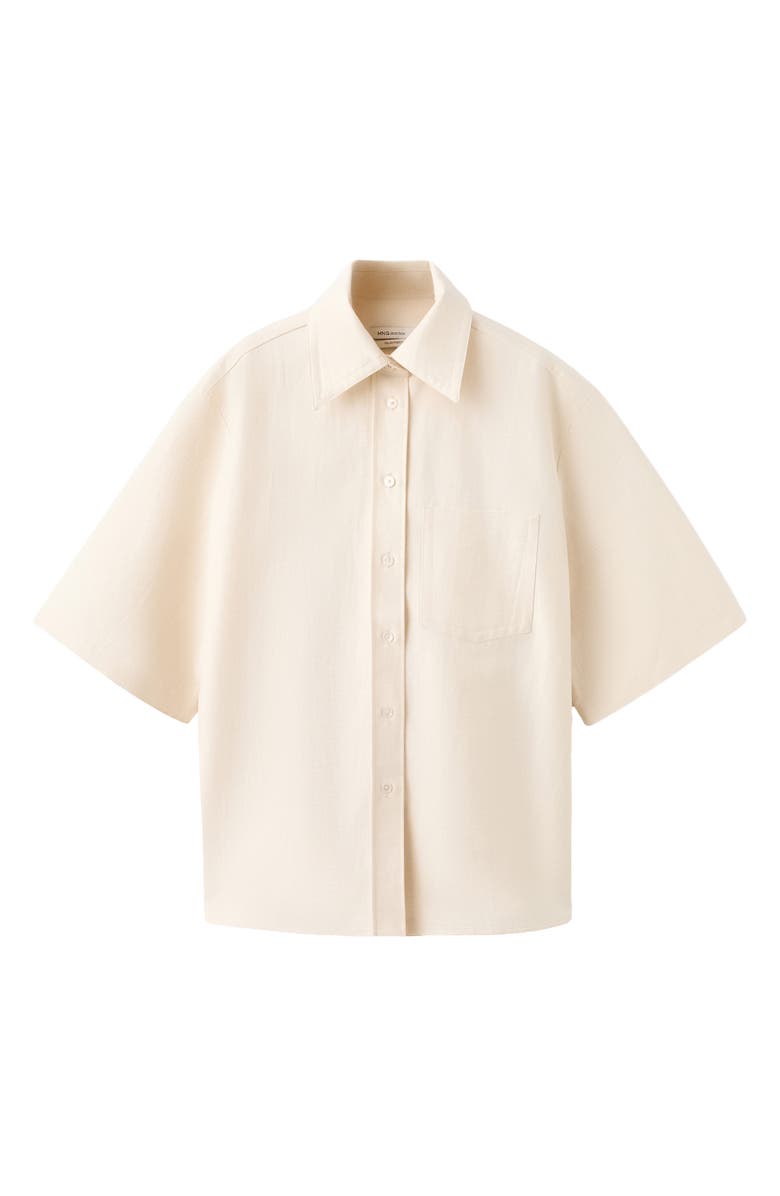 MANGO Cotton Blend Tie Back Button-Up Shirt, Alternate, color, Beige