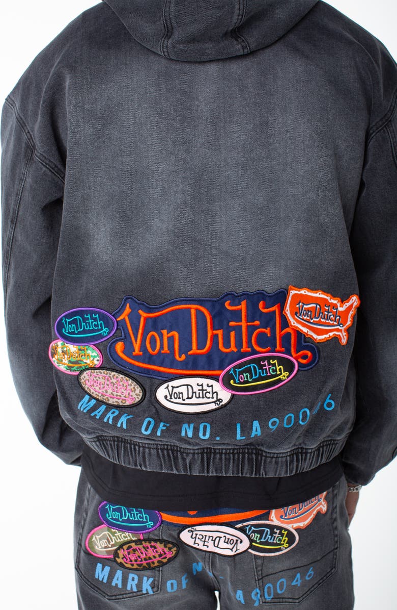 Von Dutch Invader Patch Acid Zip Up Hoodie Jacket, Alternate, color, Grovestone