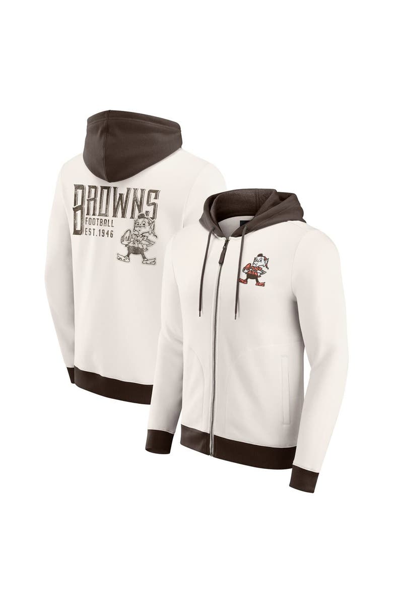 Darius Rucker Collection by Fanatics Men's Darius Rucker Collection by Fanatics Cream Cleveland Browns Distressed Graphics Full-Zip Hoodie, Main, color, Cream