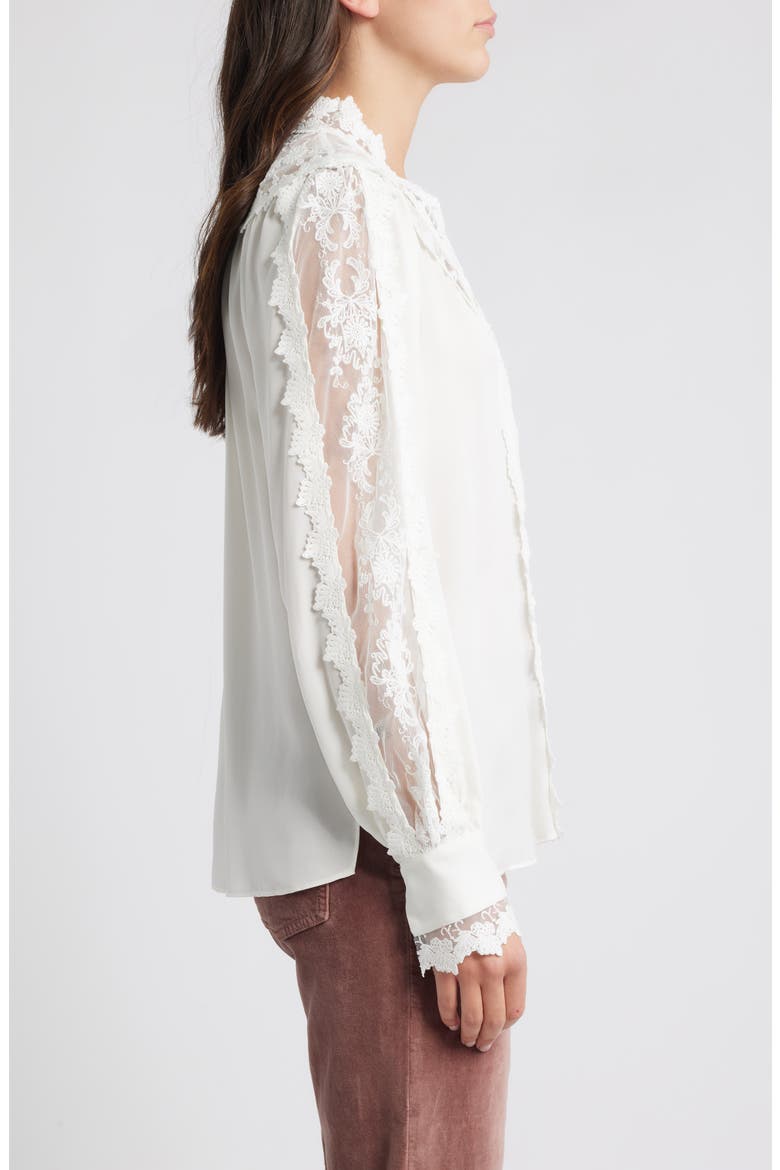 Miguel Lace Trim Silk Button-Up Shirt, Alternate, color, IVORY