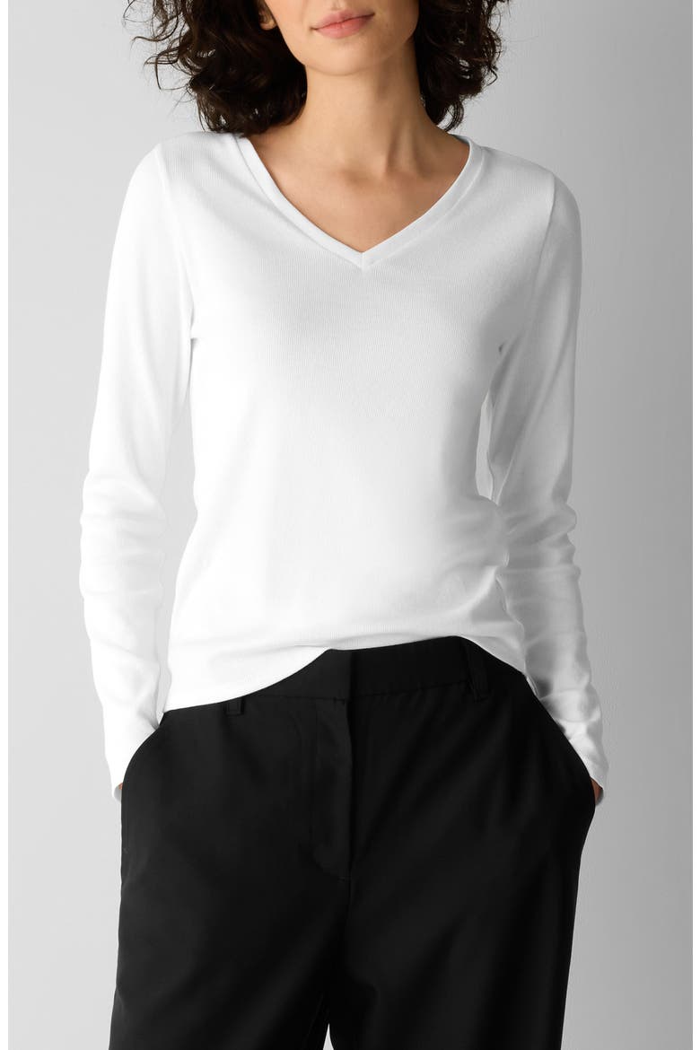 V-Neck Long Sleeve T-Shirt, Main, color, WHITE
