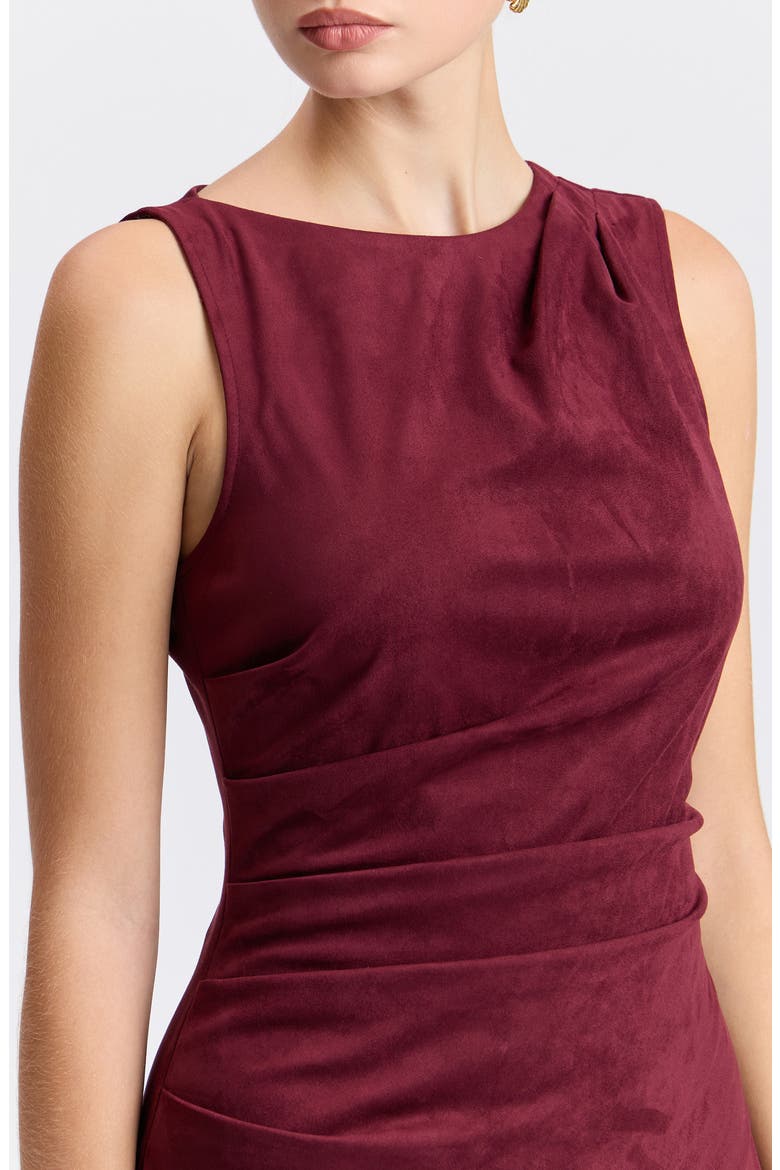 Pleated Sleeveless Faux Suede Minidress, Alternate, color, BURGUNDY