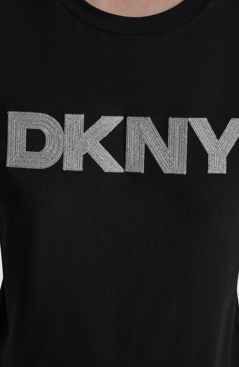 DKNY Metallic Embroidered Cotton T-Shirt, Alternate, color, Black