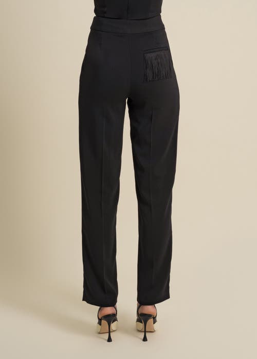 Contessa Mills Medusa Fringe Loose-fit Double-pleat Stretch Crepe Trousers In Black