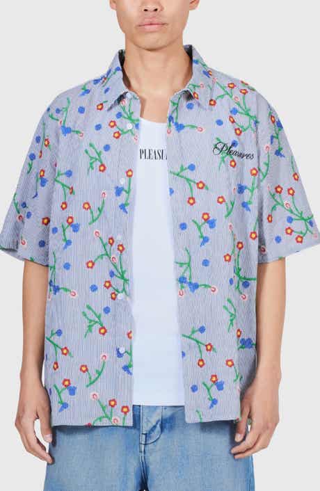 PLEASURES Pile Stripe Short Sleeve Button-Up Shirt