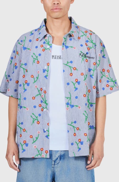 Pleasures Pile Stripe Short Sleeve Button-up Shirt In Blue