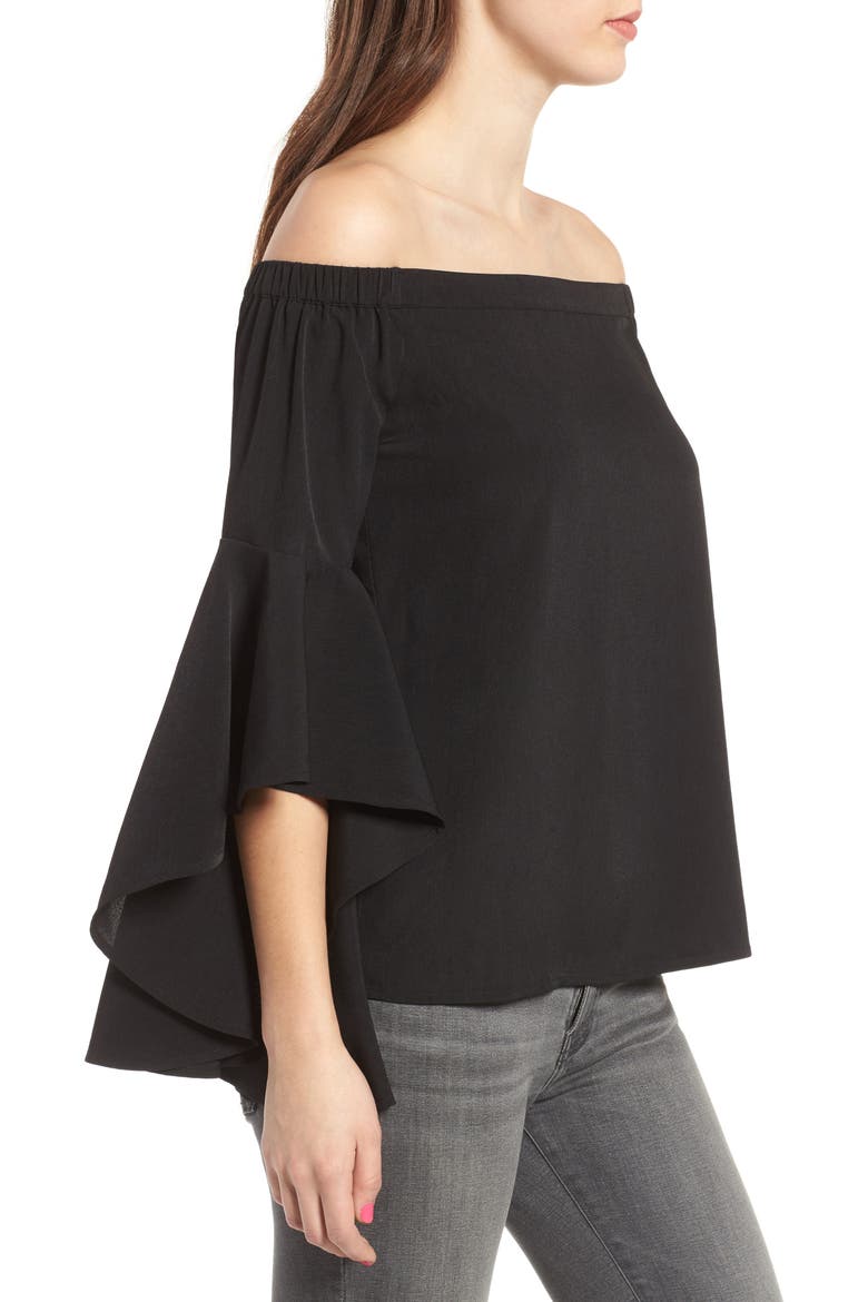 Bell Sleeve Off the Shoulder Top, Alternate, color, BLACK