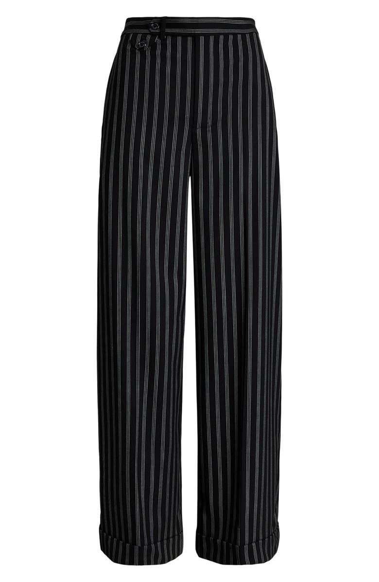 Lauren Ralph Lauren Stripe Wide Leg Twill Pants, Alternate, color, Black/ Cream