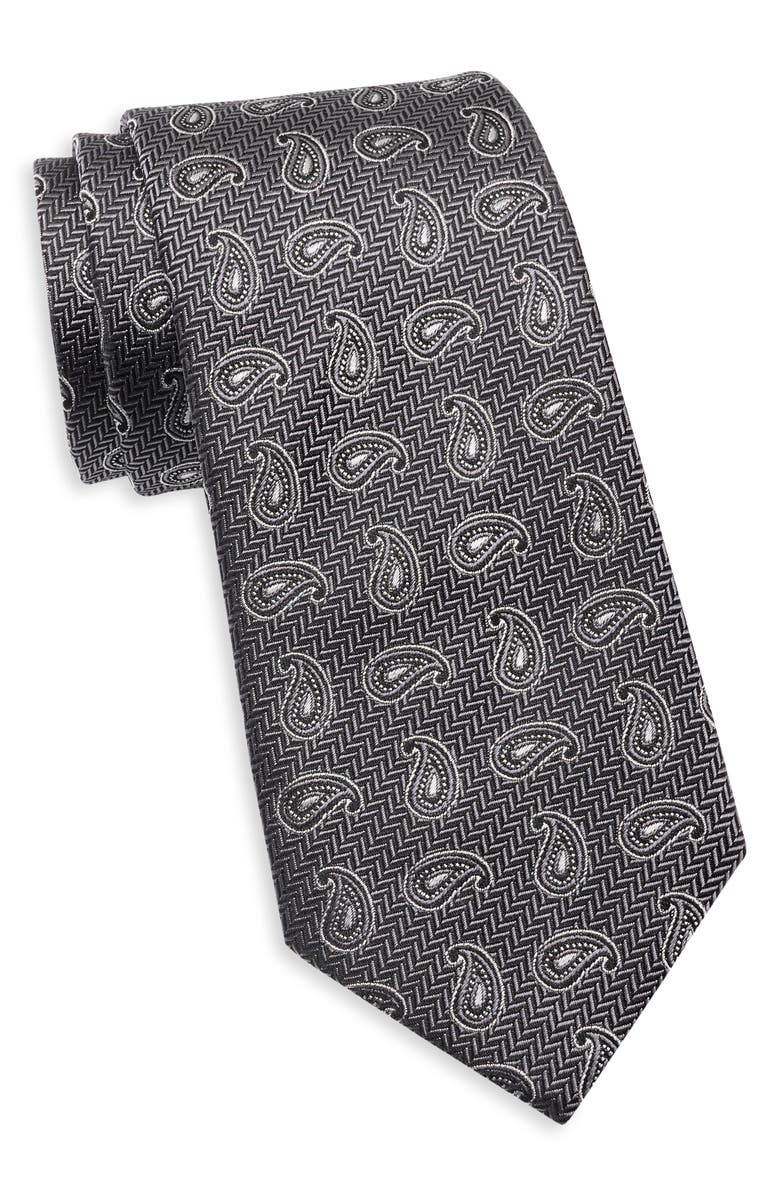 Duchamp Paisley Print Silk Tie, Main, color, Black