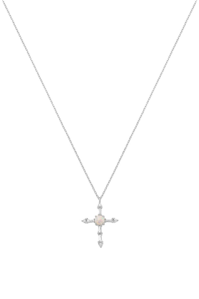14k Gold Plated Opal Cross Necklace Faith Delicate Sentimental Design, Main, color, Silver