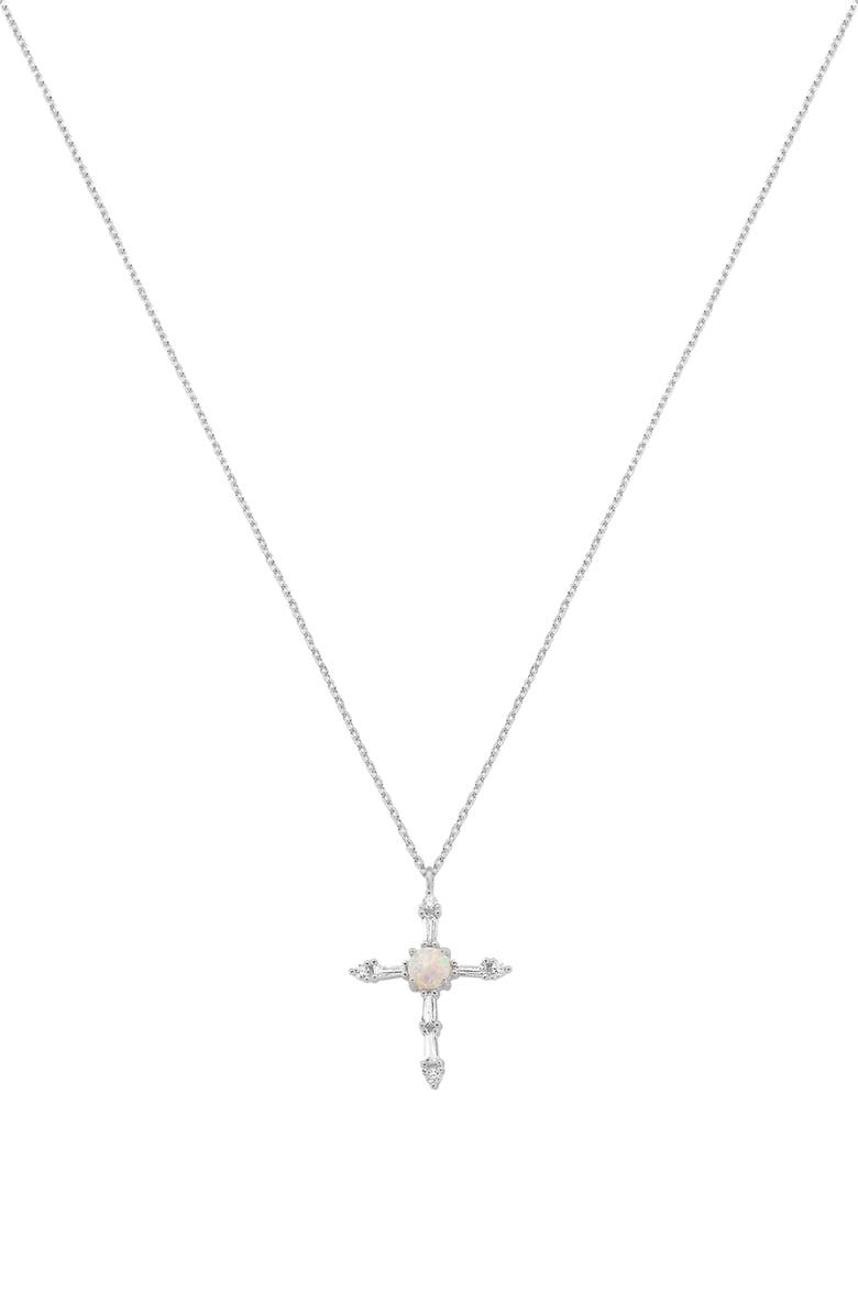 Bearfruit Jewelry 14k Gold Plated Opal Cross Necklace Faith Jewelry Holiday Gift Idea, Main, color, Silver