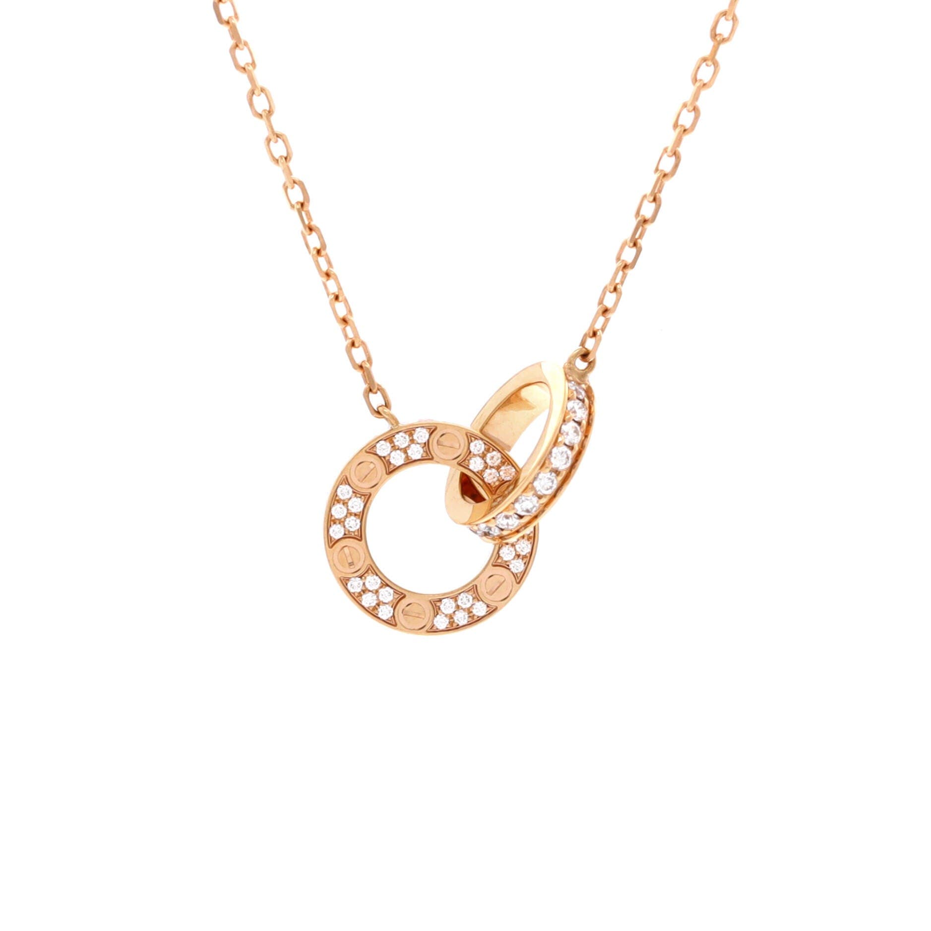 Love Interlocking Pave Necklace 18K Rose Gold and Diamonds, Main, color, Metallic Gold