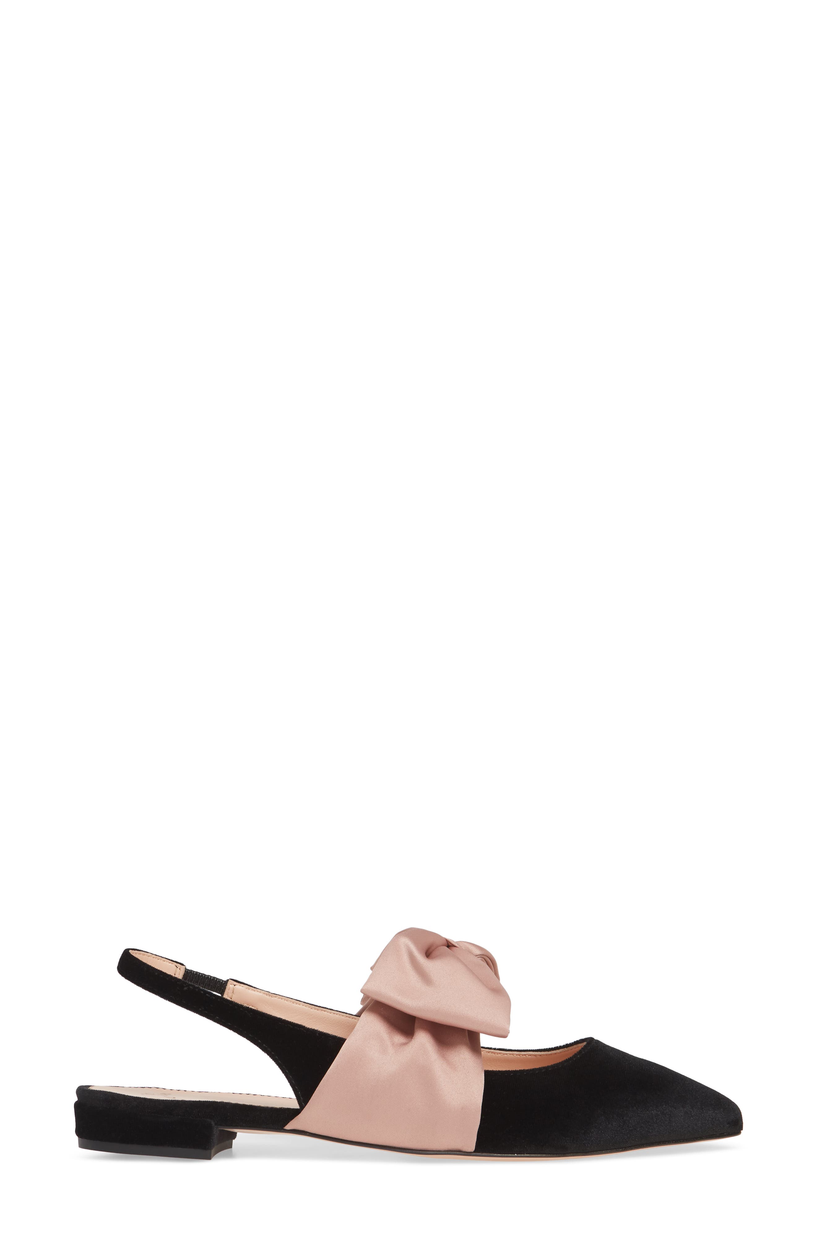 Gwen Slingback Flat with Bow, Alternate, color, BLACK VELVET