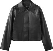 MANGO Nilo Croc Embossed Faux Leather Jacket