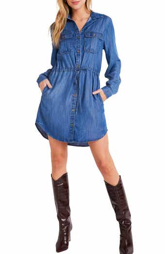 Utility Long Sleeve Drawstring Waist Shirtdress