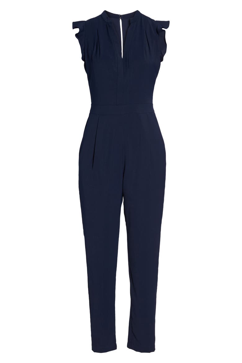 Sadie Ruffle Trim Jumpsuit, Alternate, color, NAVY