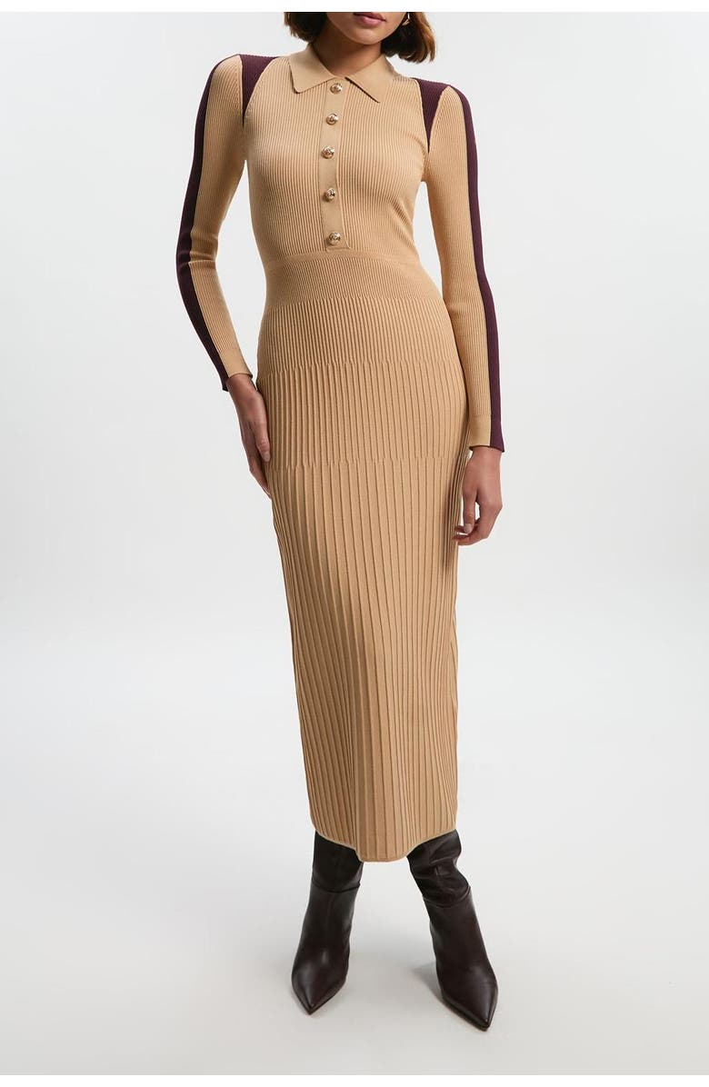 Karen Millen Rib Knit Colour Block Midi Dress, Alternate, color, Natural