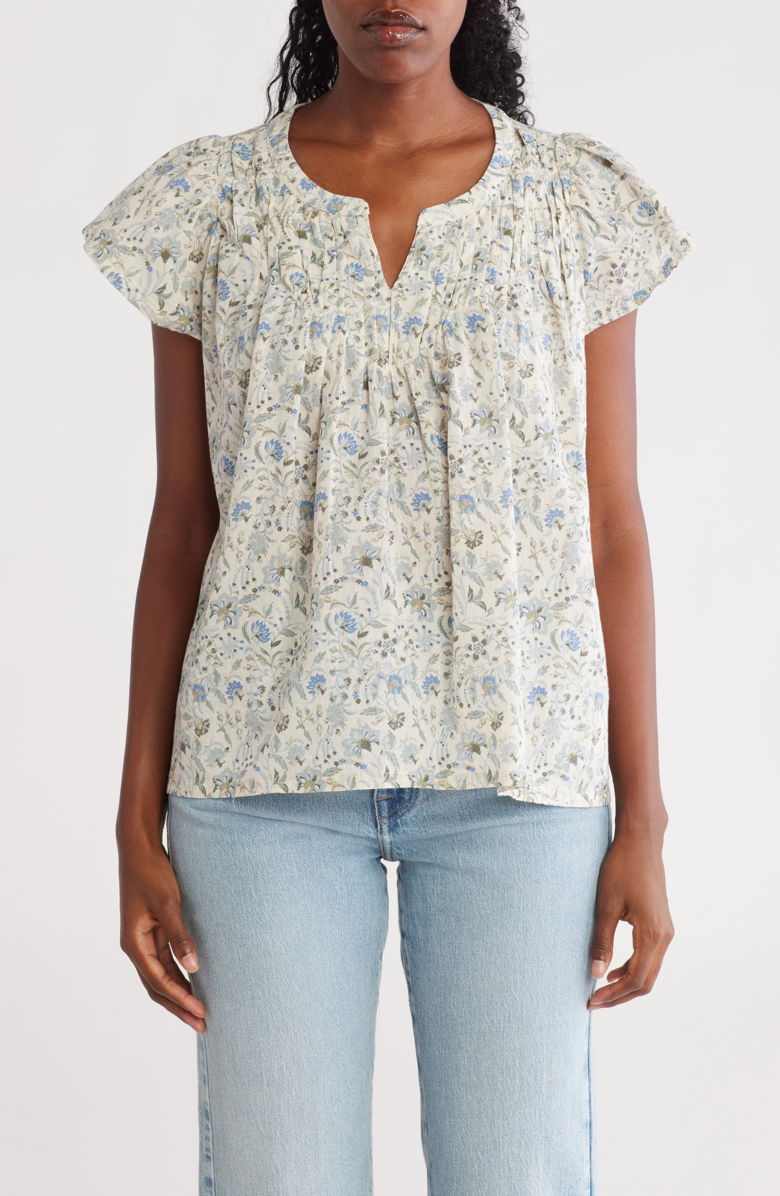 Lucky Brand Floral Cap Sleeve Cotton Top