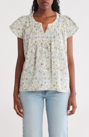 Lucky Brand Floral Cap Sleeve Cotton Top