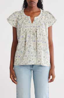 Lucky Brand Floral Cap Sleeve Cotton Top