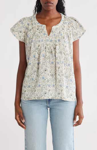 Lucky Brand Floral Cap Sleeve Cotton Top