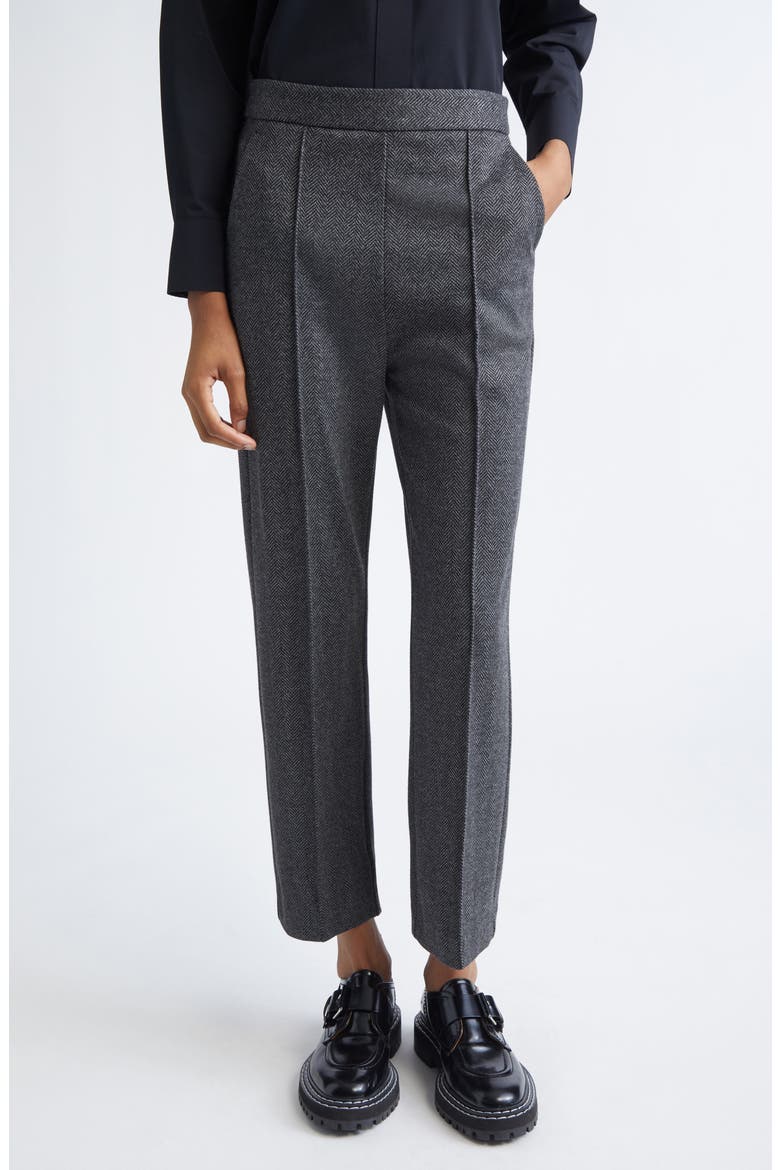 Orlanda Herringbone Tweed Pintuck Pleat Pants, Main, color, BLACK