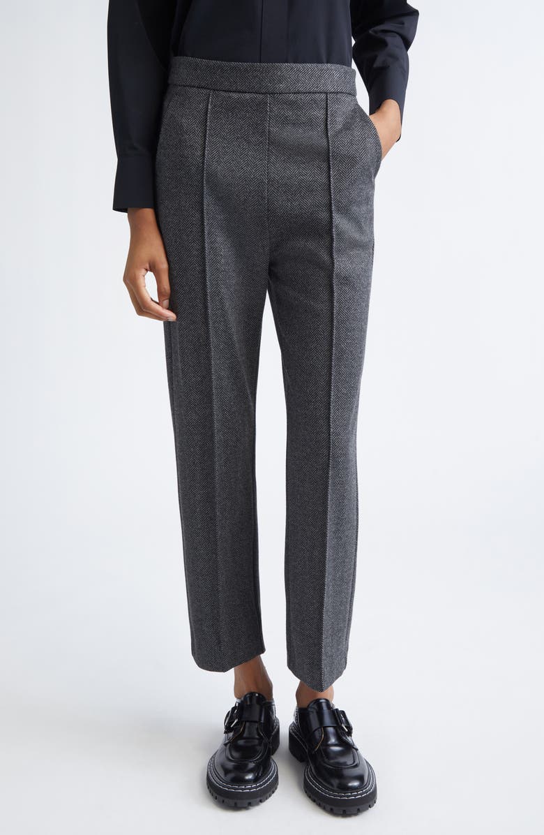 MM by Max Mara Orlanda Herringbone Tweed Pintuck Pleat Pants, Main, color, Black