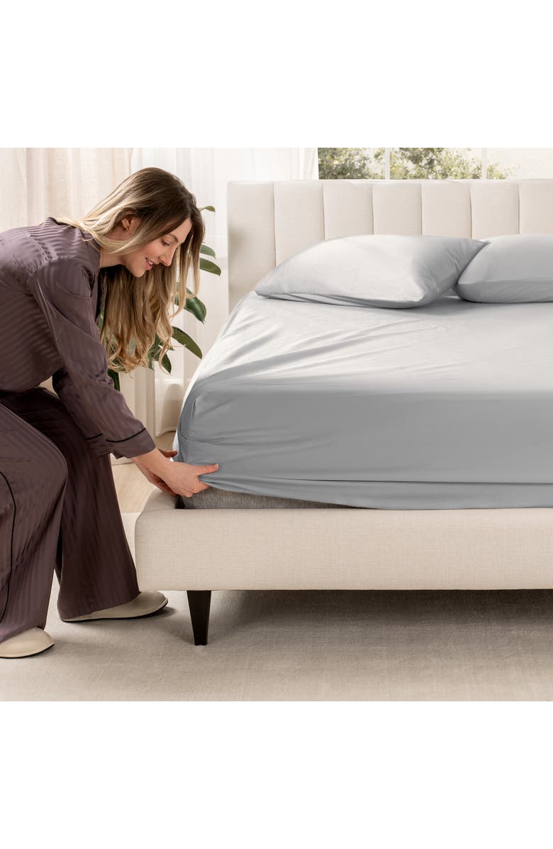 Bare Home 400 Thread Count Organic Cotton Sateen Fitted Sheet - Full XL, Alternate, color, Grey