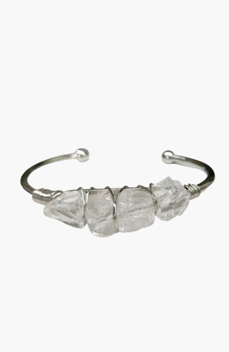 Humanist Beauty Gemstone Wire-Wrapped Bracelet, Main, color, Clear Quartz / White Gold