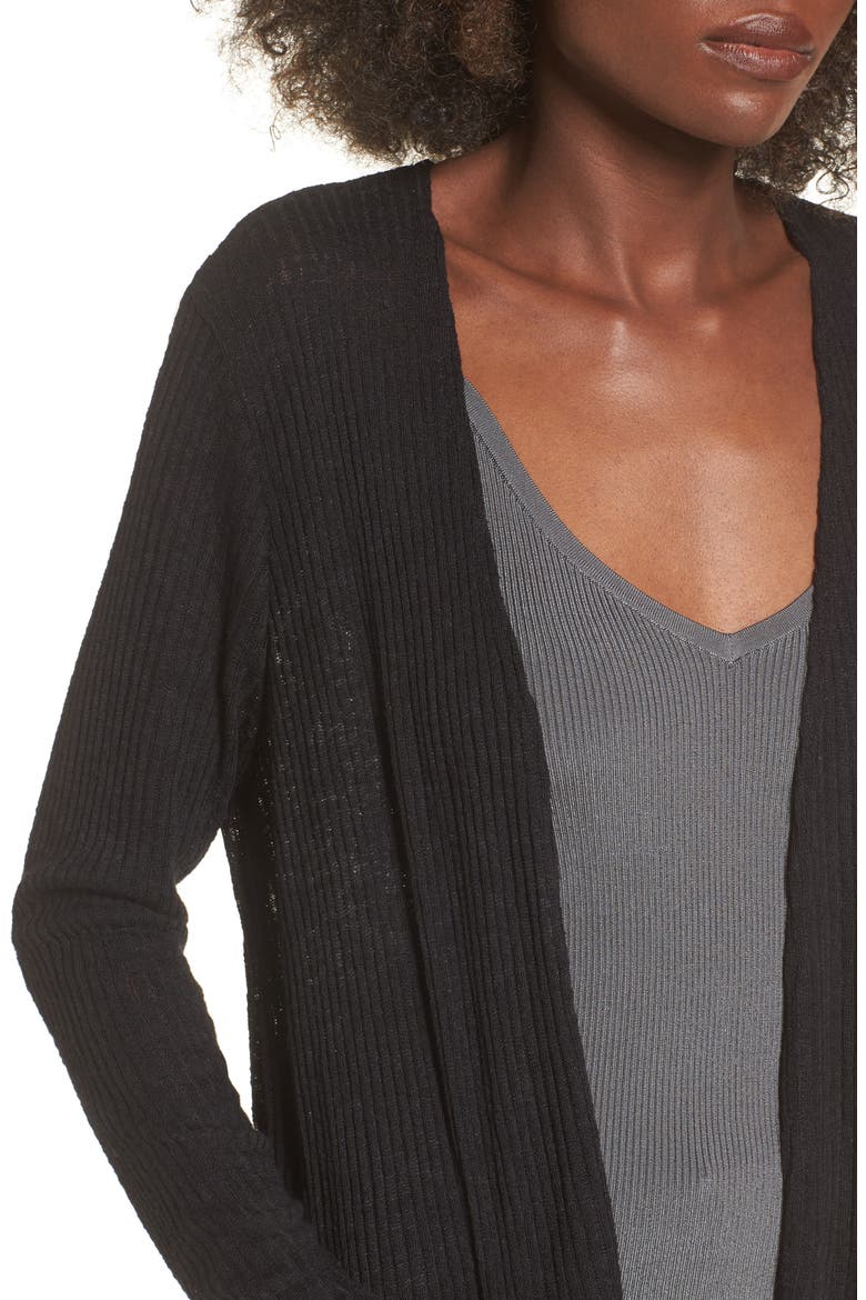 Ribbed Knit Cardigan, Alternate, color, BLACK