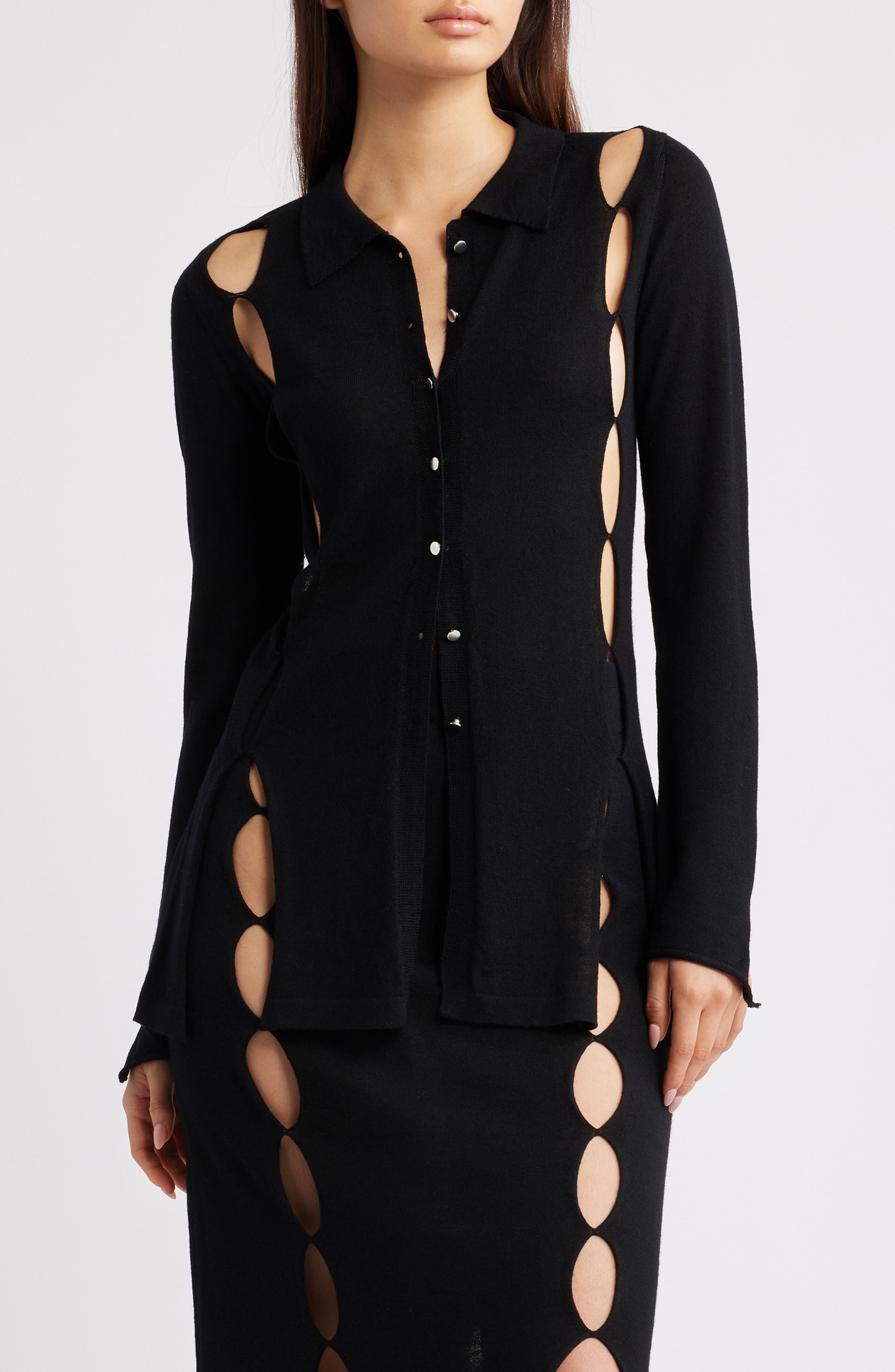 EMILY DAWN LONG River Wool Tunic Cardigan in Black 