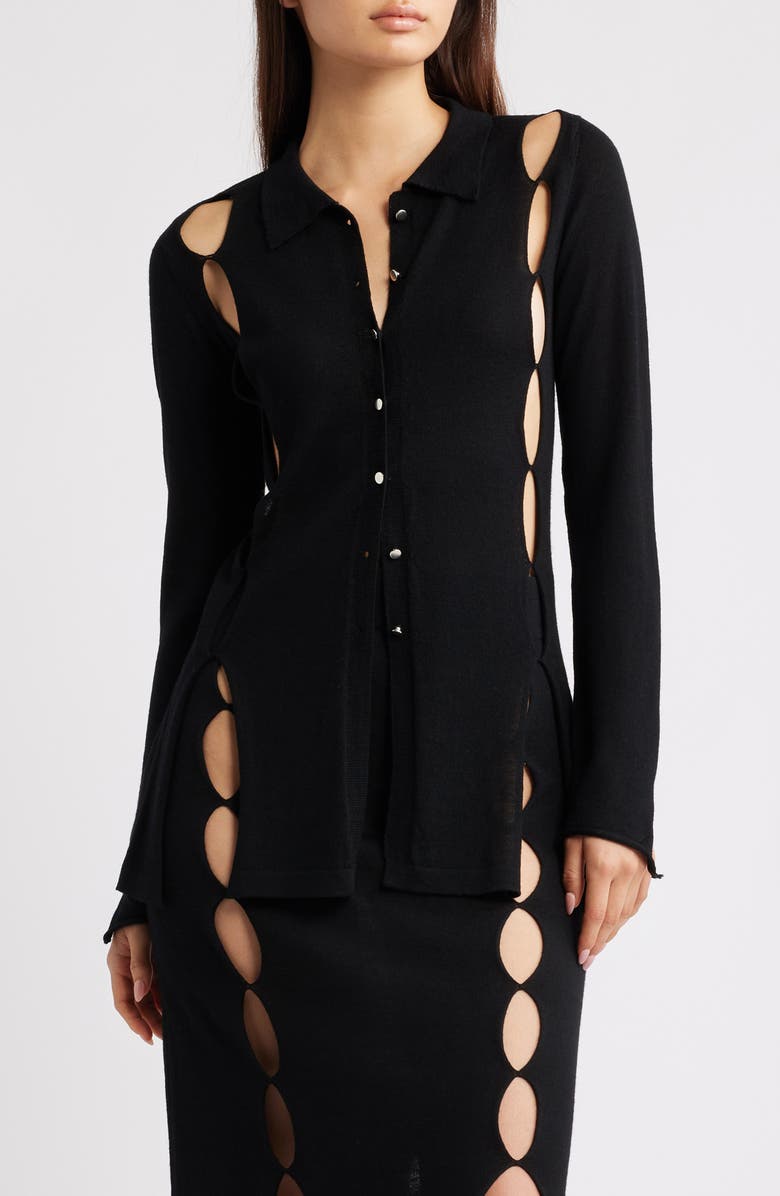 EMILY DAWN LONG River Wool Tunic Cardigan, Main, color, Black