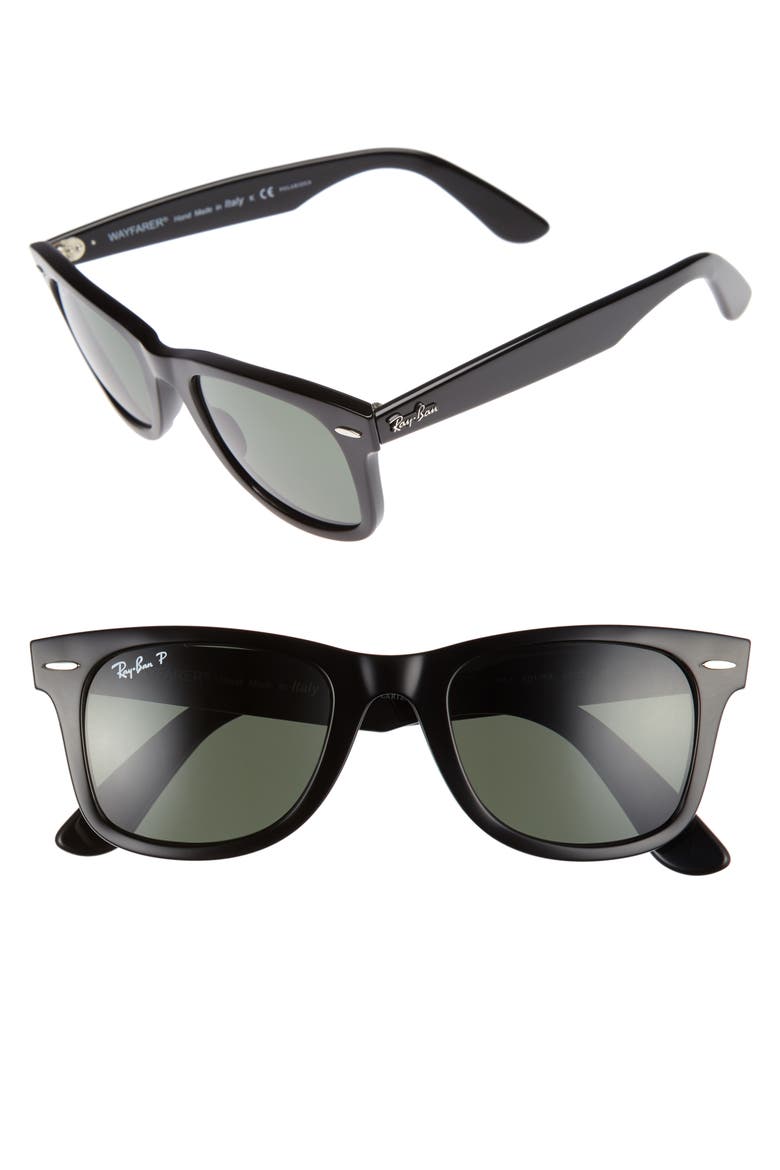 50mm Wayfarer Ease Polarized Sunglasses, Main, color, BLACK