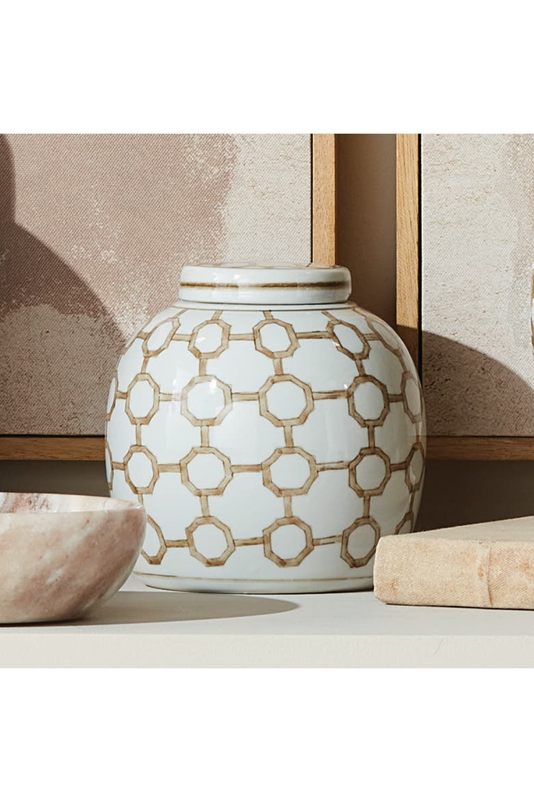 Province Link Lidded Jar - Brown & White Chinoiserie, Alternate, color, White