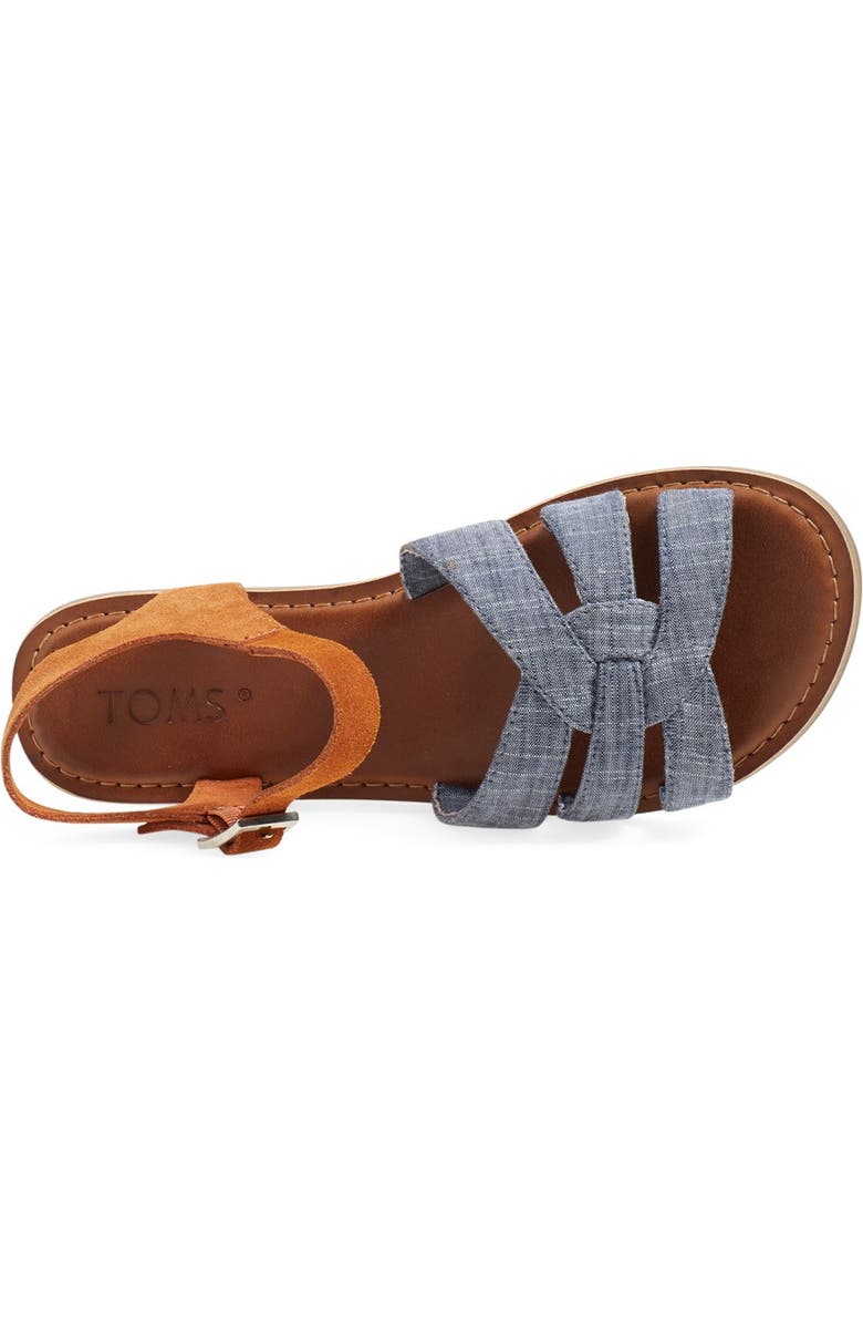 TOMS 'Zoe' Chambray Flat Quarter Strap Sandal, Alternate, color,