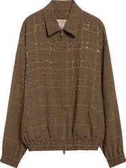 Golden Goose Journey Glen Plaid Crystal Embellished Wool Bomber