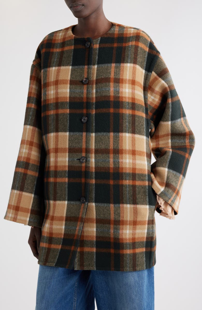 Chloé Check Double Face Wool & Silk Coat, Alternate, color,