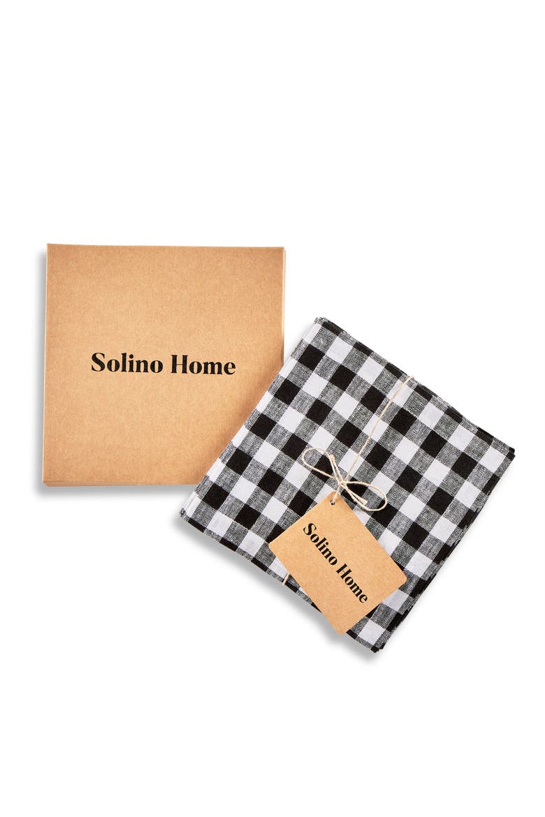 Linen Cocktail Napkins Set of 12, 6 x 6" - Gingham Check, Alternate, color, Black