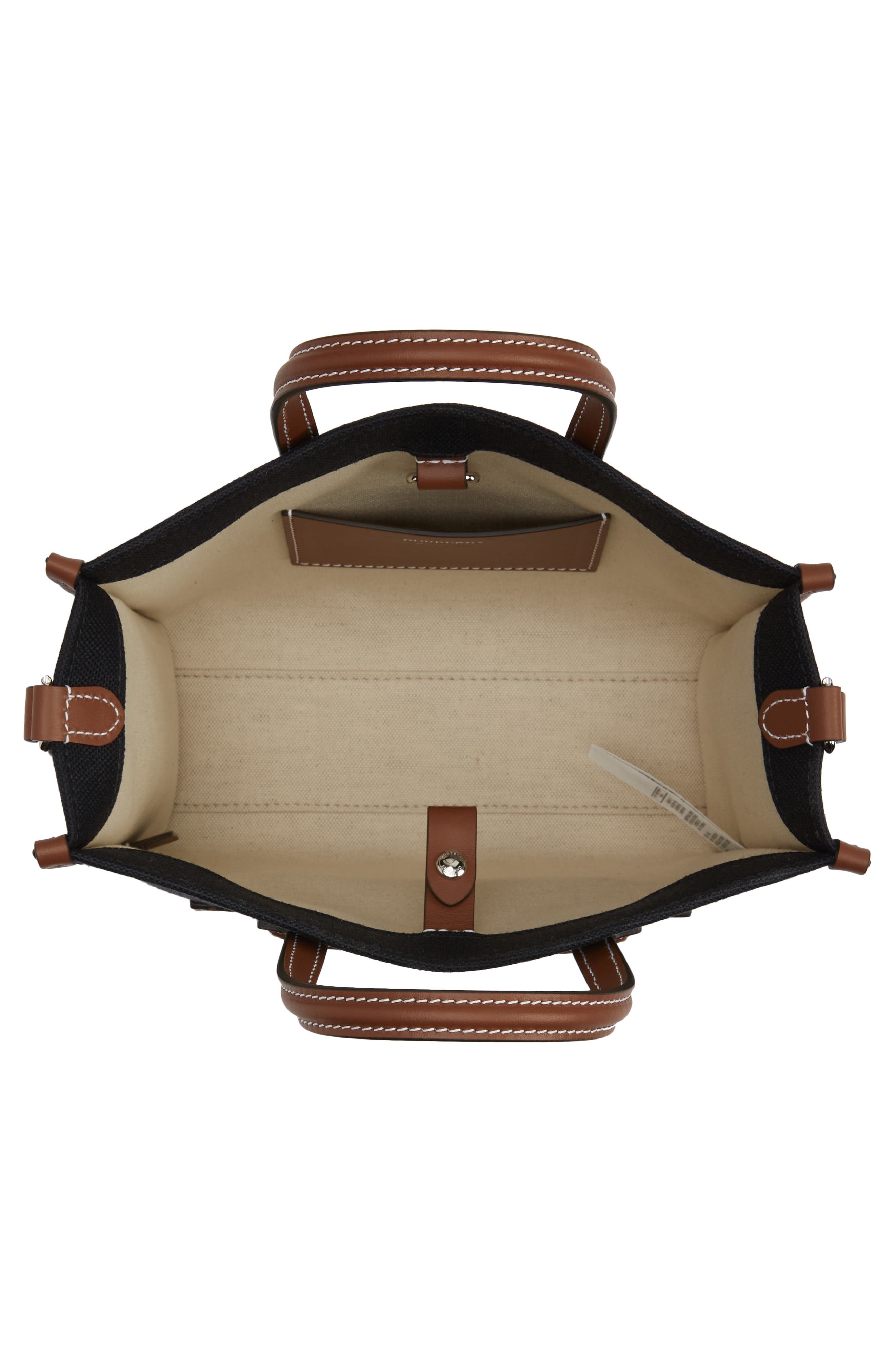 Burberry Mini Freya Horseferry Logo Canvas & Leather Tote, Alternate, color, 