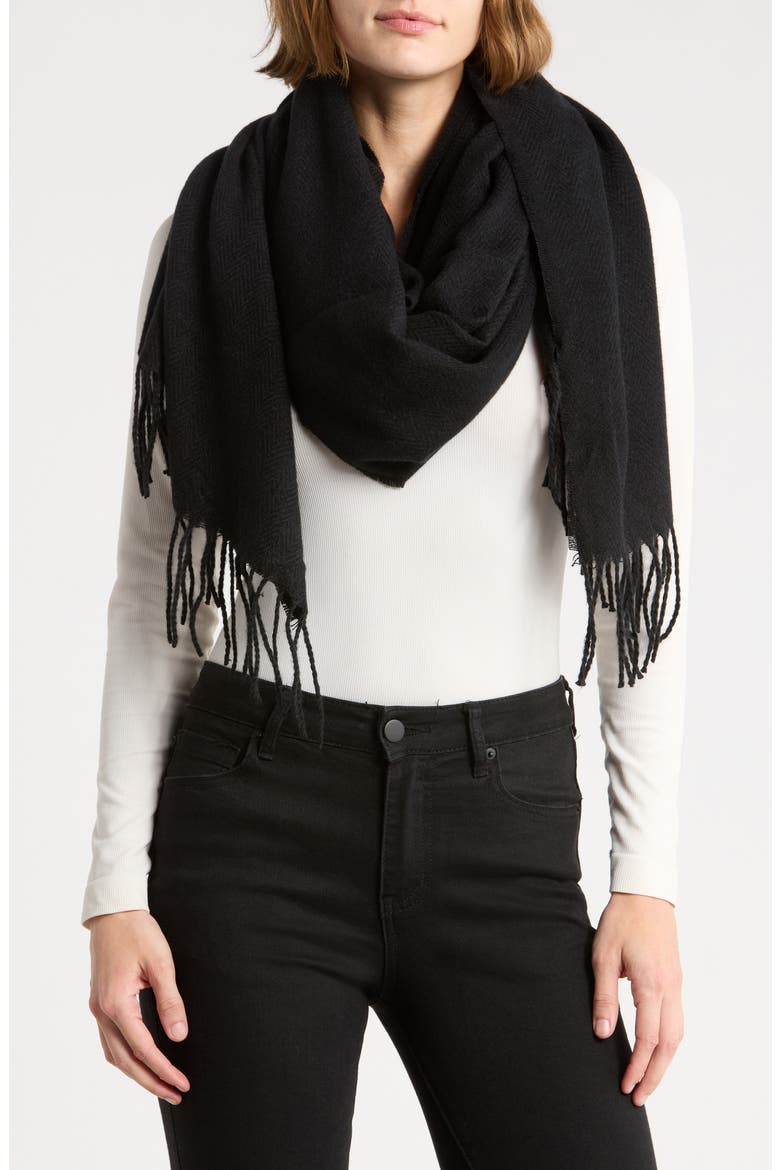 Brushed Herringbone Wrap Scarf, Main, color, BLACK