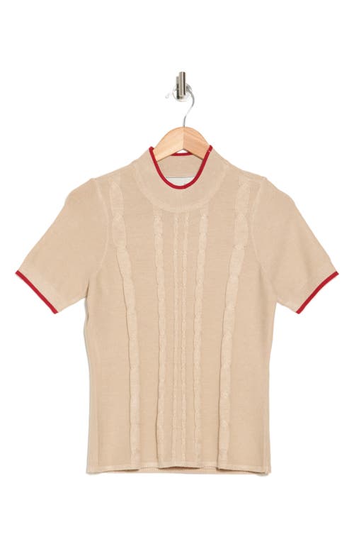 By Design Romy Mock Neck Short Sleeve Cable Knit Sweater In Neutral